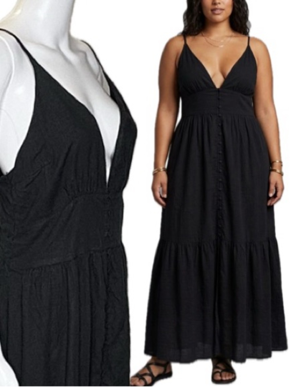 Abercrombie & Fitch Black Linen Blend Empire Sundress Size Large Tall Maxi Dress